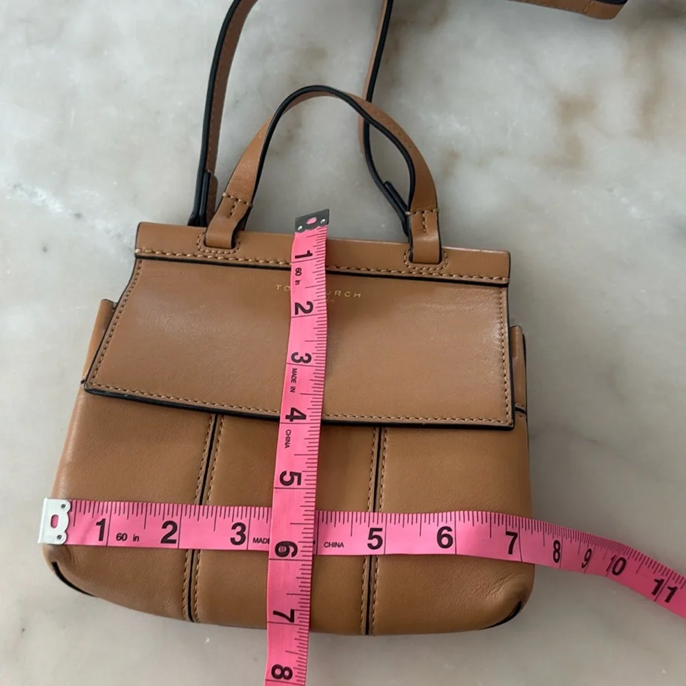 Tory Burch Block T Mini Satchel Bag Light Tan Leather Handbag Top Handle 2 Ways - Picture 7 of 17